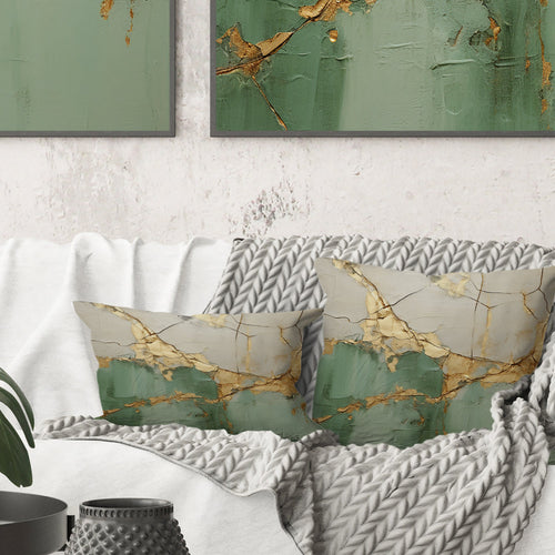 Green Gold Minimalism Poteries - Abstract Spirals Throw Pillow