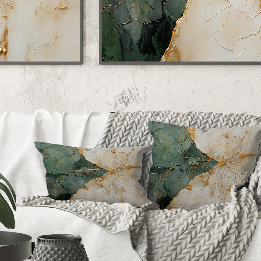 Green Gold Minimalism Poteries I - Abstract Spirals Throw Pillow