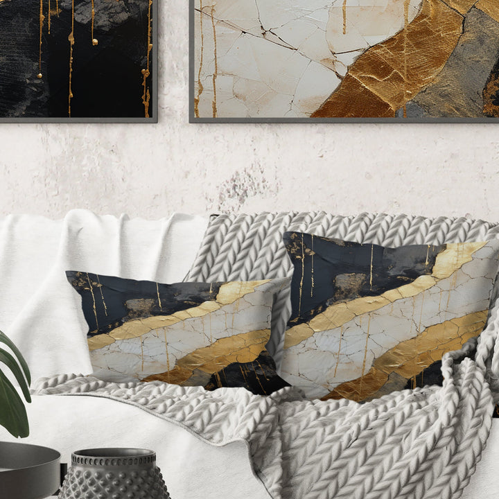 Black Gold Adorned Poteries V - Abstract Spirals Throw Pillow