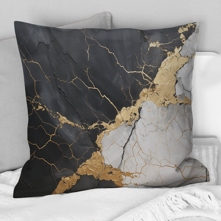 Black Gold Adorned Poteries III - Abstract Spirals Throw Pillow