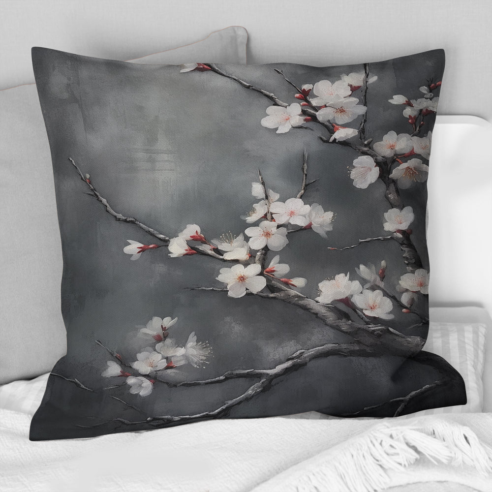 Cherry Blossoms White On 20 Shades Of Grey - Cherry Throw Pillow