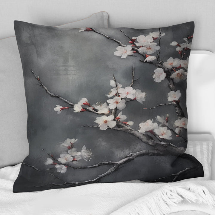 Cherry Blossoms White On 20 Shades Of Grey - Cherry Throw Pillow