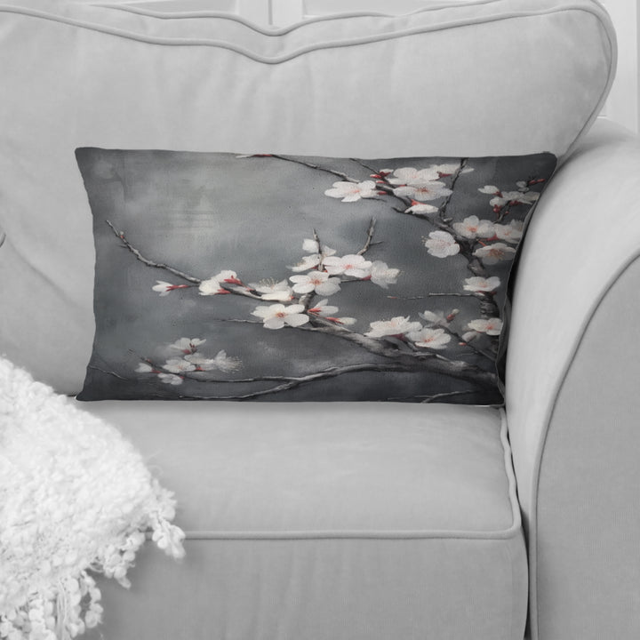 Cherry Blossoms White On 20 Shades Of Grey - Cherry Throw Pillow