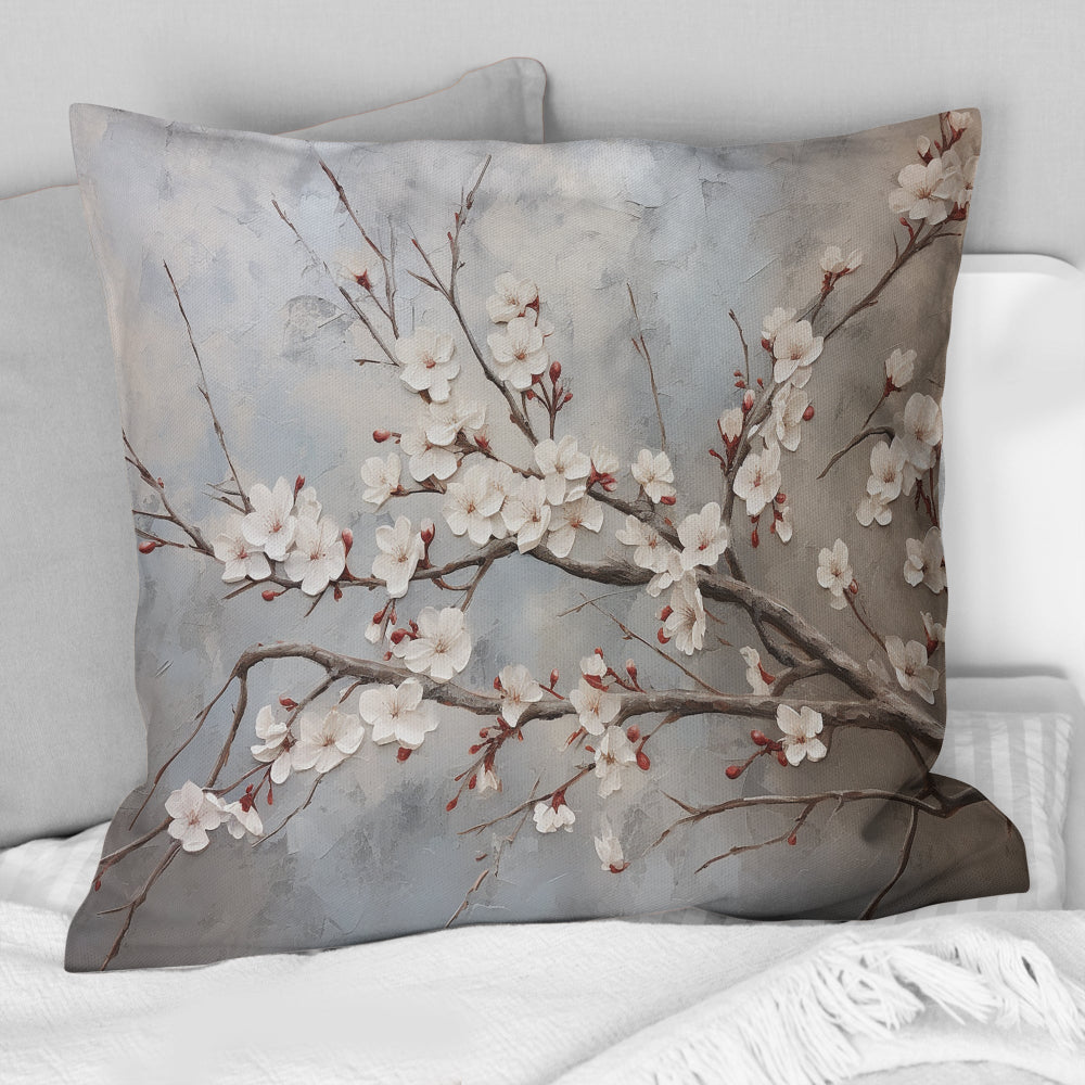 Minimalism Grey And Beige Cherry Blossom I - Cherry Blossom Throw Pillow