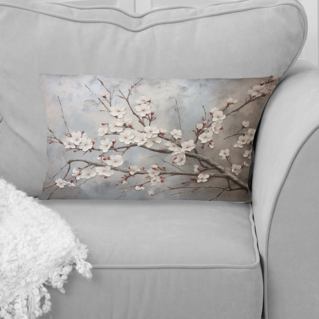 Minimalism Grey And Beige Cherry Blossom I - Cherry Blossom Throw Pillow