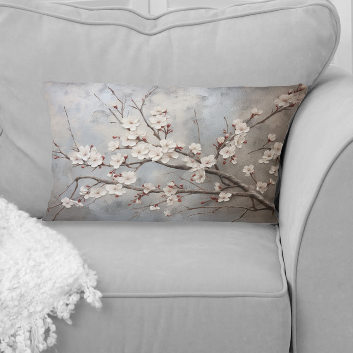 Minimalism Grey And Beige Cherry Blossom I - Cherry Blossom Throw Pillow