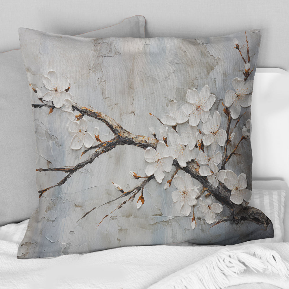 Minimalism White And Grey Cherry Blossom - Cherry Blossom Throw Pillow