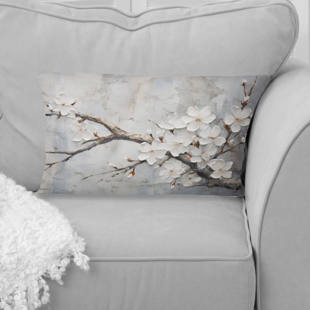 Minimalism White And Grey Cherry Blossom - Cherry Blossom Throw Pillow