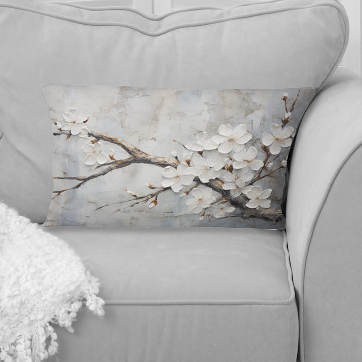 Minimalism White And Grey Cherry Blossom - Cherry Blossom Throw Pillow