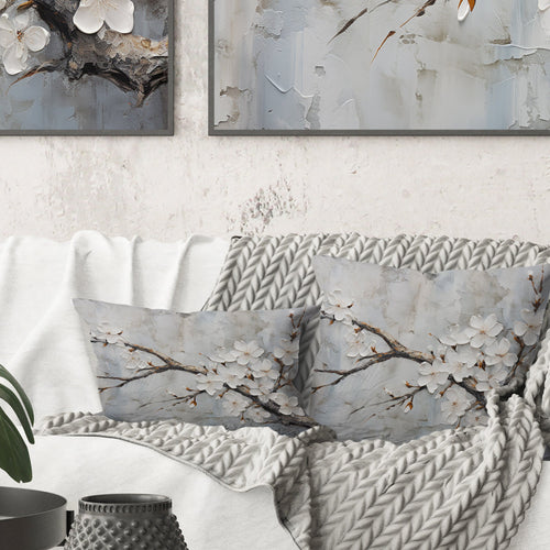 Minimalism White And Grey Cherry Blossom - Cherry Blossom Throw Pillow