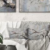 Minimalism White And Grey Cherry Blossom - Cherry Blossom Throw Pillow