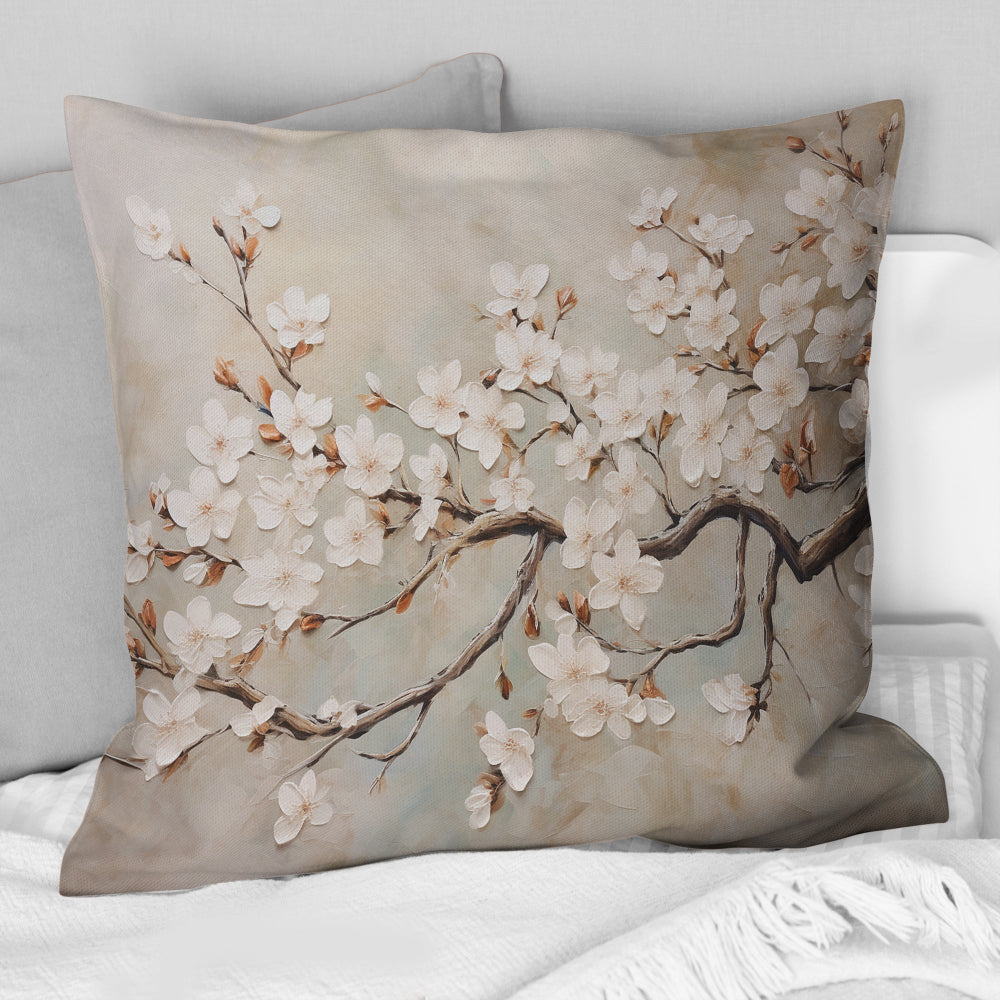 Minimalism White And Grey Cherry Blossom III - Cherry Blossom Throw Pillow