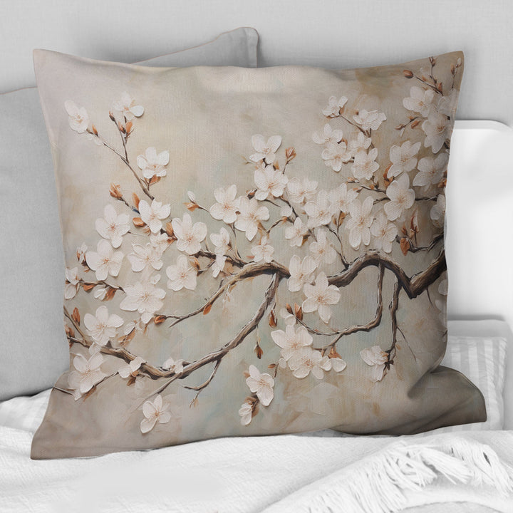 Minimalism White And Grey Cherry Blossom III - Cherry Blossom Throw Pillow