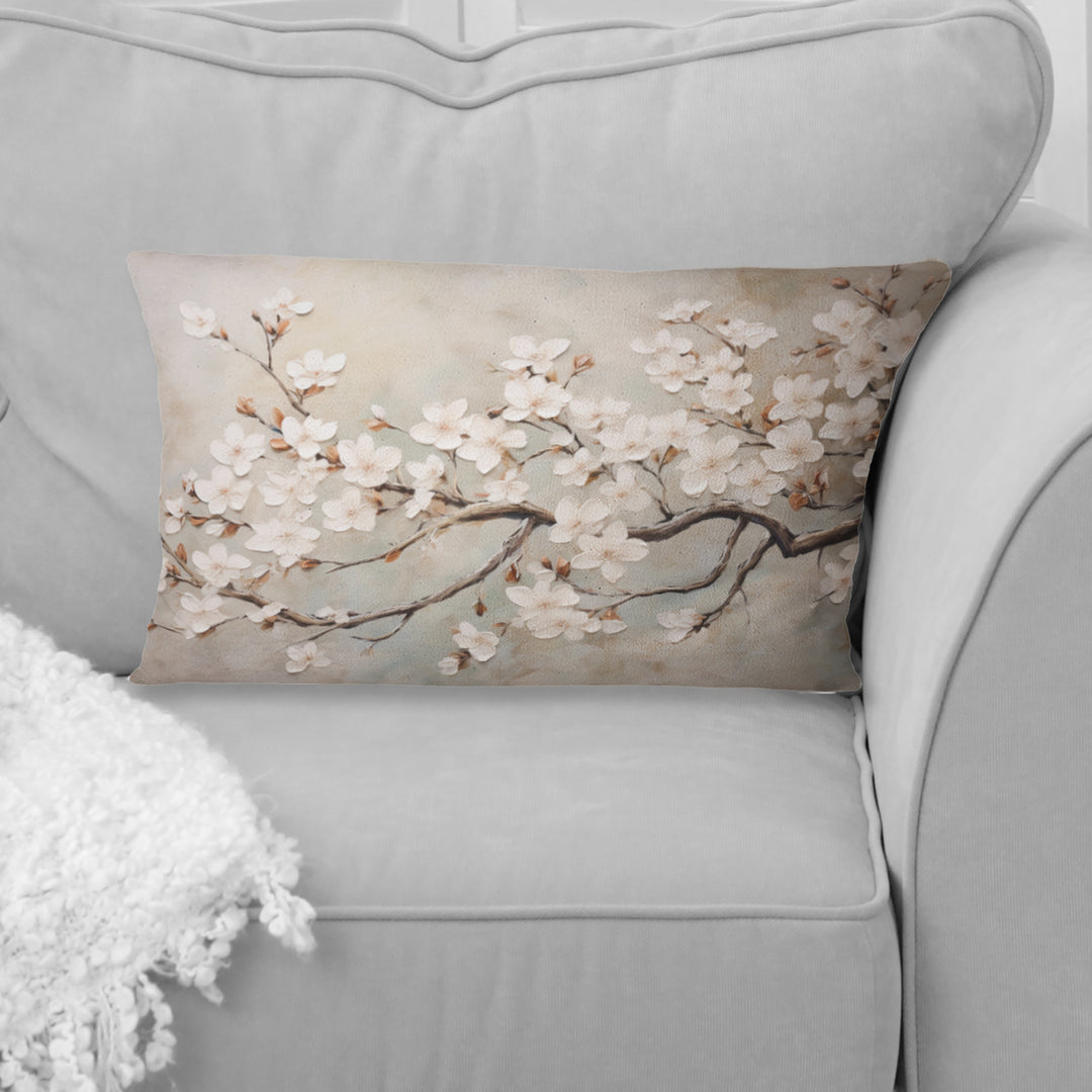 Minimalism White And Grey Cherry Blossom III - Cherry Blossom Throw Pillow