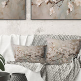 Minimalism White And Grey Cherry Blossom III - Cherry Blossom Throw Pillow