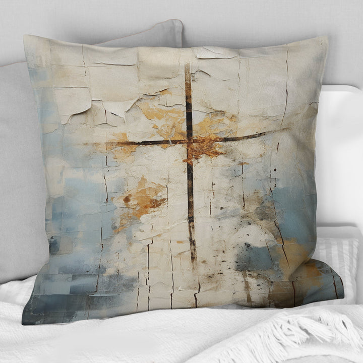 Beige Christianity Cross Of Jessus II - Christianity Throw Pillow