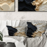 Abstract Cream And Black Liquid Paint - Coastal Throw Pillow