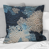 Under Water Blue And White Corals Collage - Coastal Throw Pillow