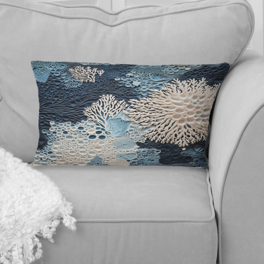 Under Water Blue And White Corals Collage - Coastal Throw Pillow