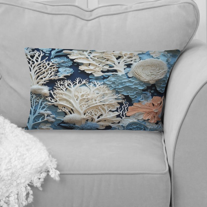 Under Water Blue And White Corals Collage I - Coastal Throw Pillow