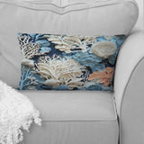 Under Water Blue And White Corals Collage I - Coastal Throw Pillow