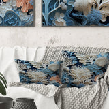 Under Water Blue And White Corals Collage I - Coastal Throw Pillow