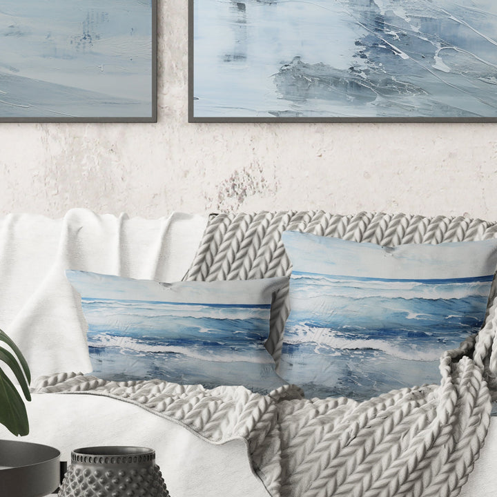 Soft Color Minimal Beach Wave - Coastal Beach Throw Pillow