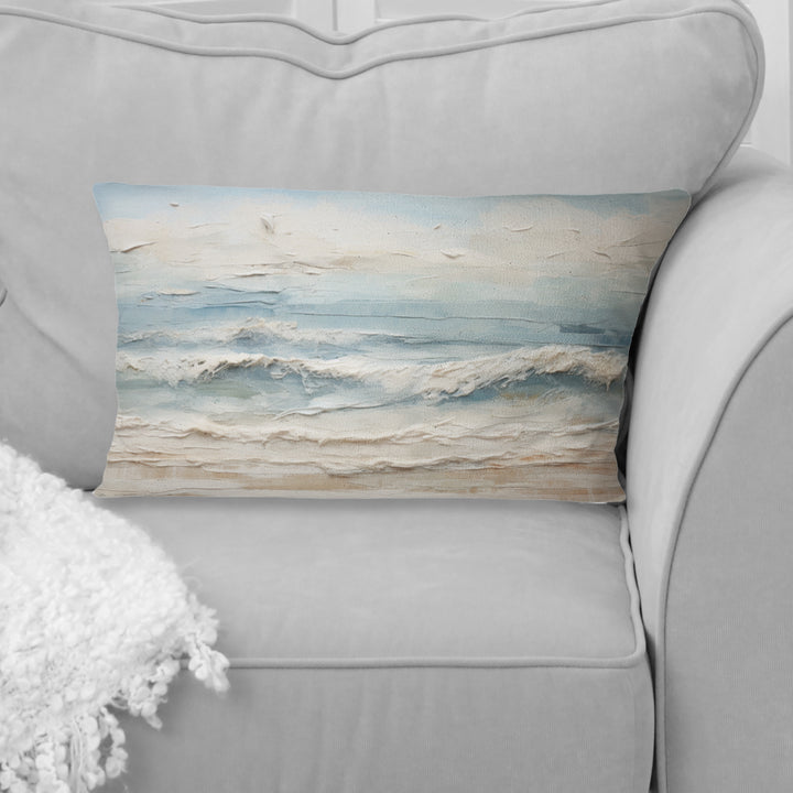 Beige And Blue Coastal Beach Paint - Coastal Beach Throw Pillow