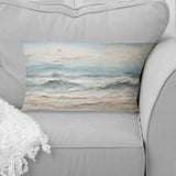 Beige And Blue Coastal Beach Paint - Coastal Beach Throw Pillow