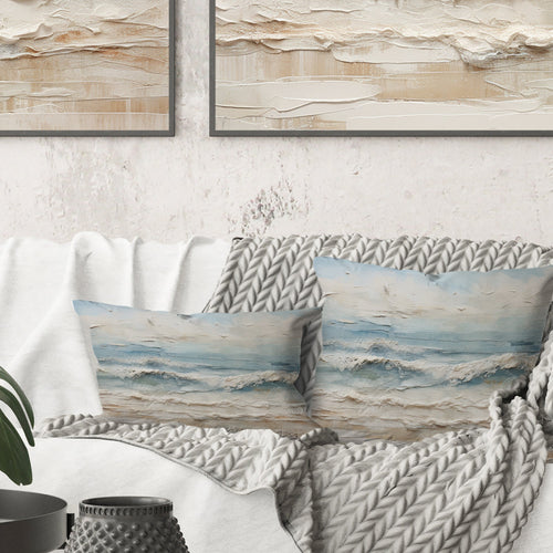 Beige And Blue Coastal Beach Paint - Coastal Beach Throw Pillow