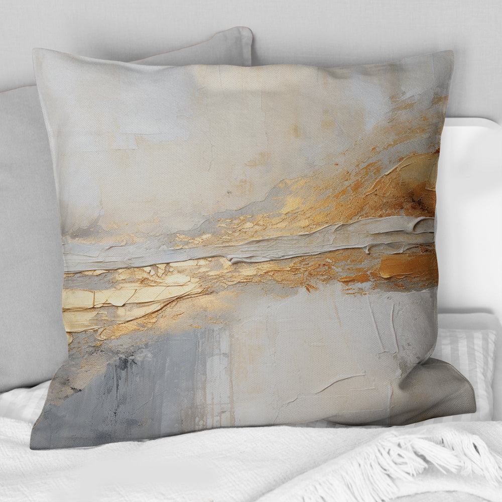 Golden And Beige Abstract Fusion I - Coastal Beach Throw Pillow