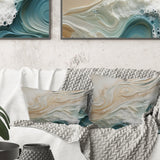 Modern Blue And Beige Sand Aerial View IV - Coastal Beach Sand Throw Pillow