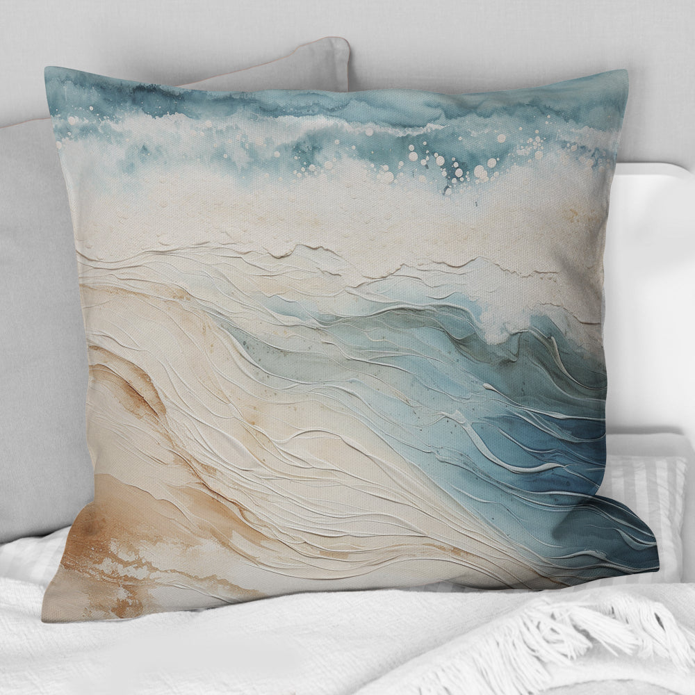 Modern Blue And Beige Sand Aerial View V - Coastal Beach Sand Throw Pillow