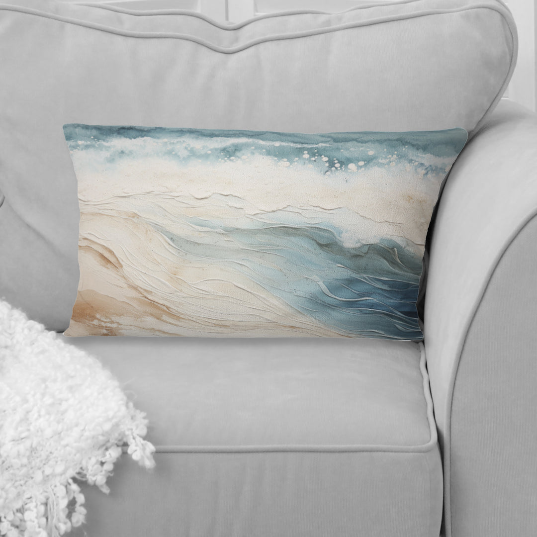 Modern Blue And Beige Sand Aerial View V - Coastal Beach Sand Throw Pillow