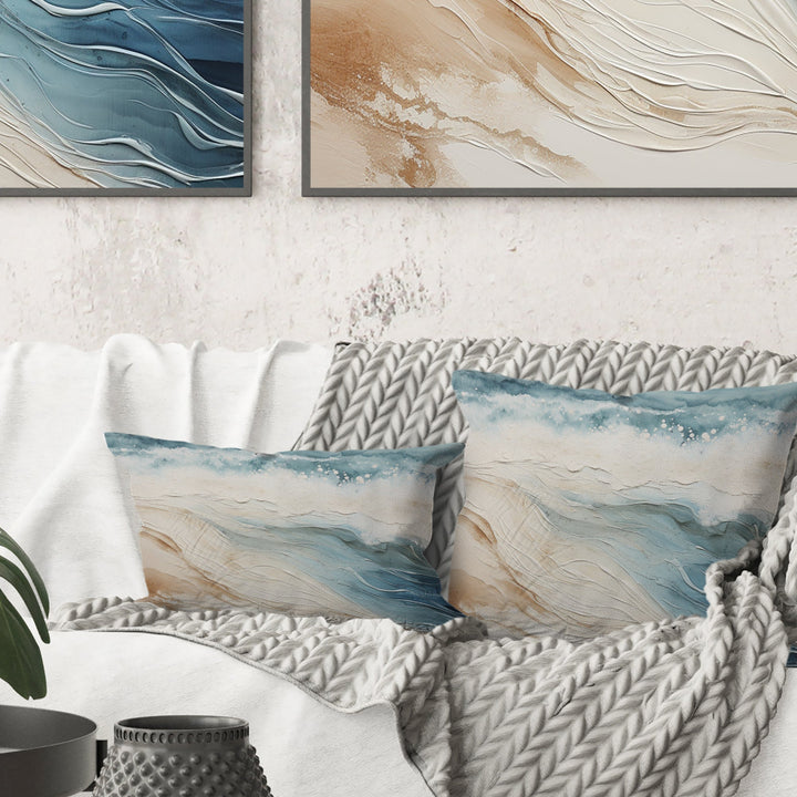 Modern Blue And Beige Sand Aerial View V - Coastal Beach Sand Throw Pillow