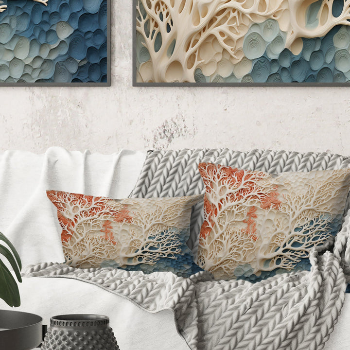Pink And White Coastal Coral Collage I - Coastal Coral Under Water Throw Pillow