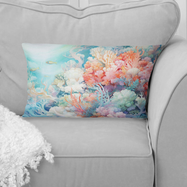 Underwater Coral Symphony II - Coastal Coral Under Water Throw Pillow