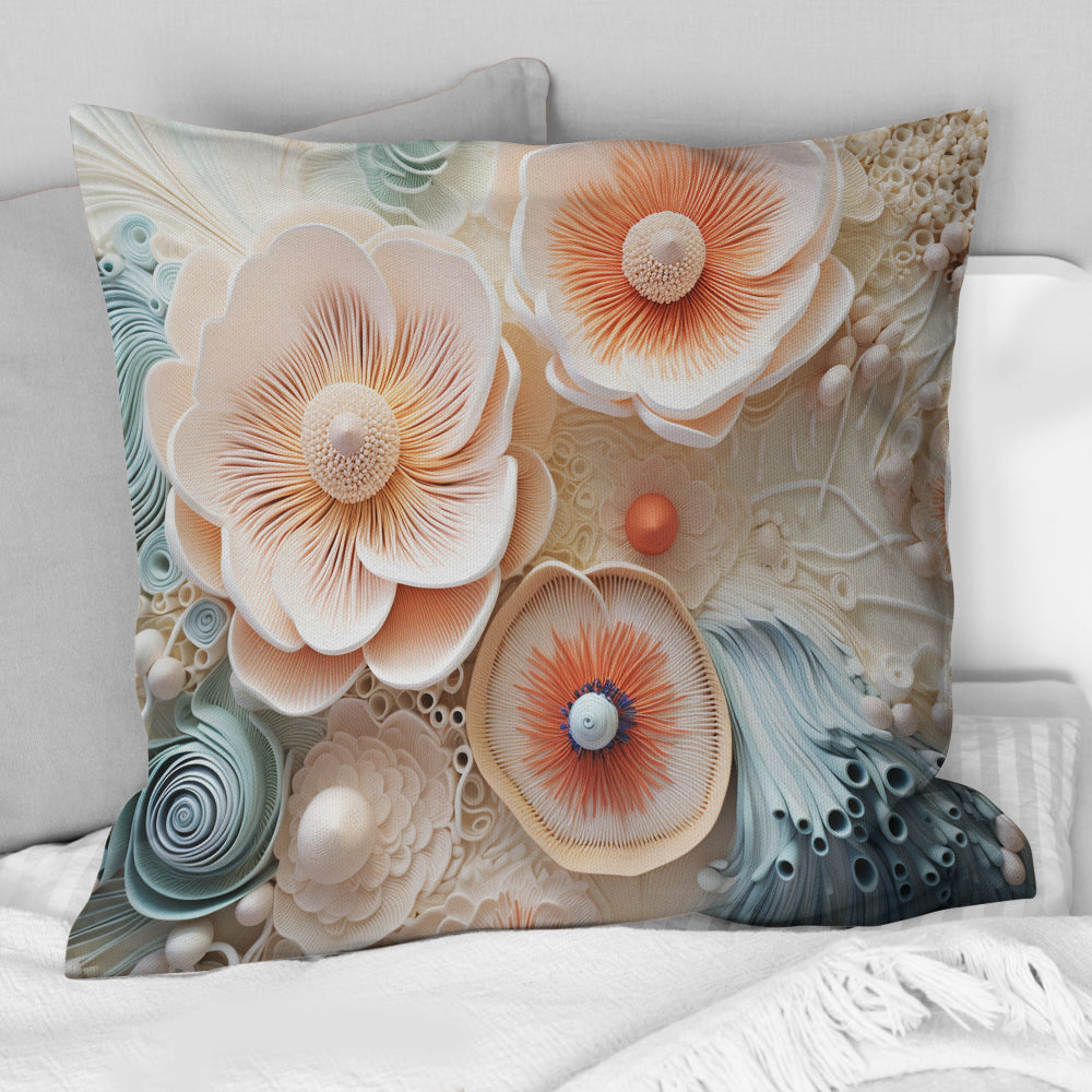 Blue And White Coral Underwater Bouquet I - Coastal Coral Under Water Throw Pillow