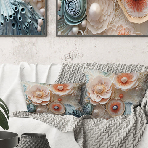 Blue And White Coral Underwater Bouquet I - Coastal Coral Under Water Throw Pillow