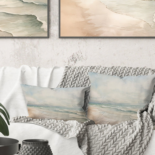 Soft Color Beach Horizon IV - Coastal Minimalism Throw Pillow