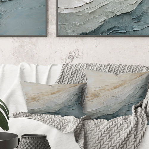 Minimalism Beige And Grey Wave Horizon I - Coastal Minimalism Throw Pillow