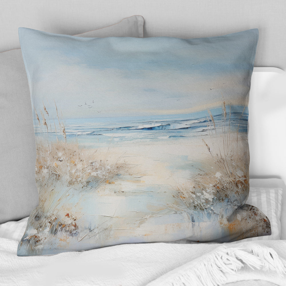 Coastal Ocean Charm In Winter - Coastal Ocean Throw Pillow