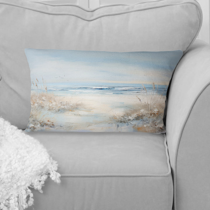 Coastal Ocean Charm In Winter - Coastal Ocean Throw Pillow