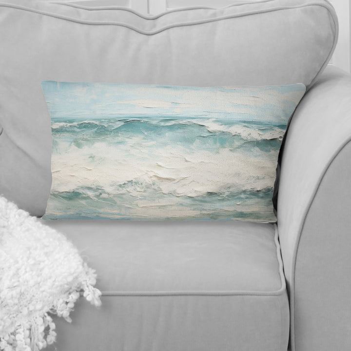 Minimalism Wave Horizon I - Coastal Ocean Throw Pillow