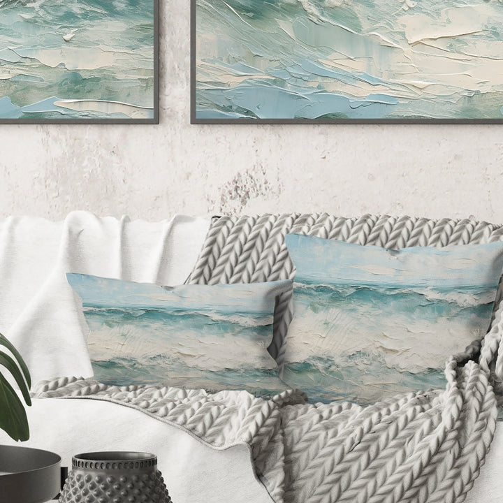 Minimalism Wave Horizon I - Coastal Ocean Throw Pillow