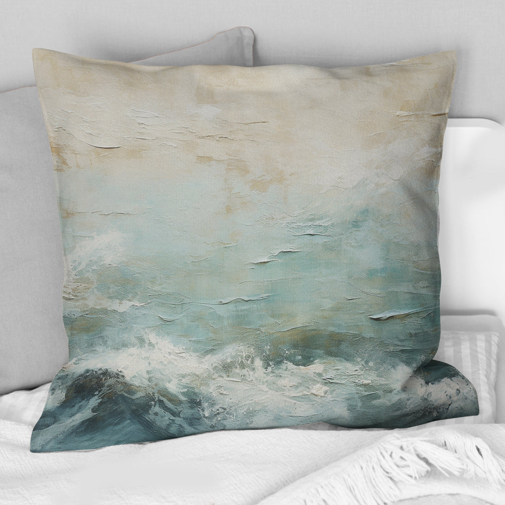 Modern Coastal Beige And Blue River I - Coastal Ocean Throw Pillow