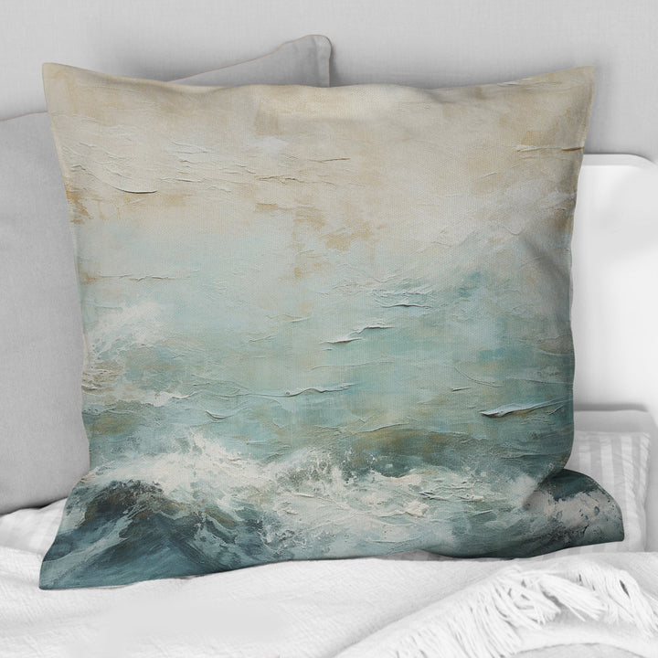 Modern Coastal Beige And Blue River I - Coastal Ocean Throw Pillow