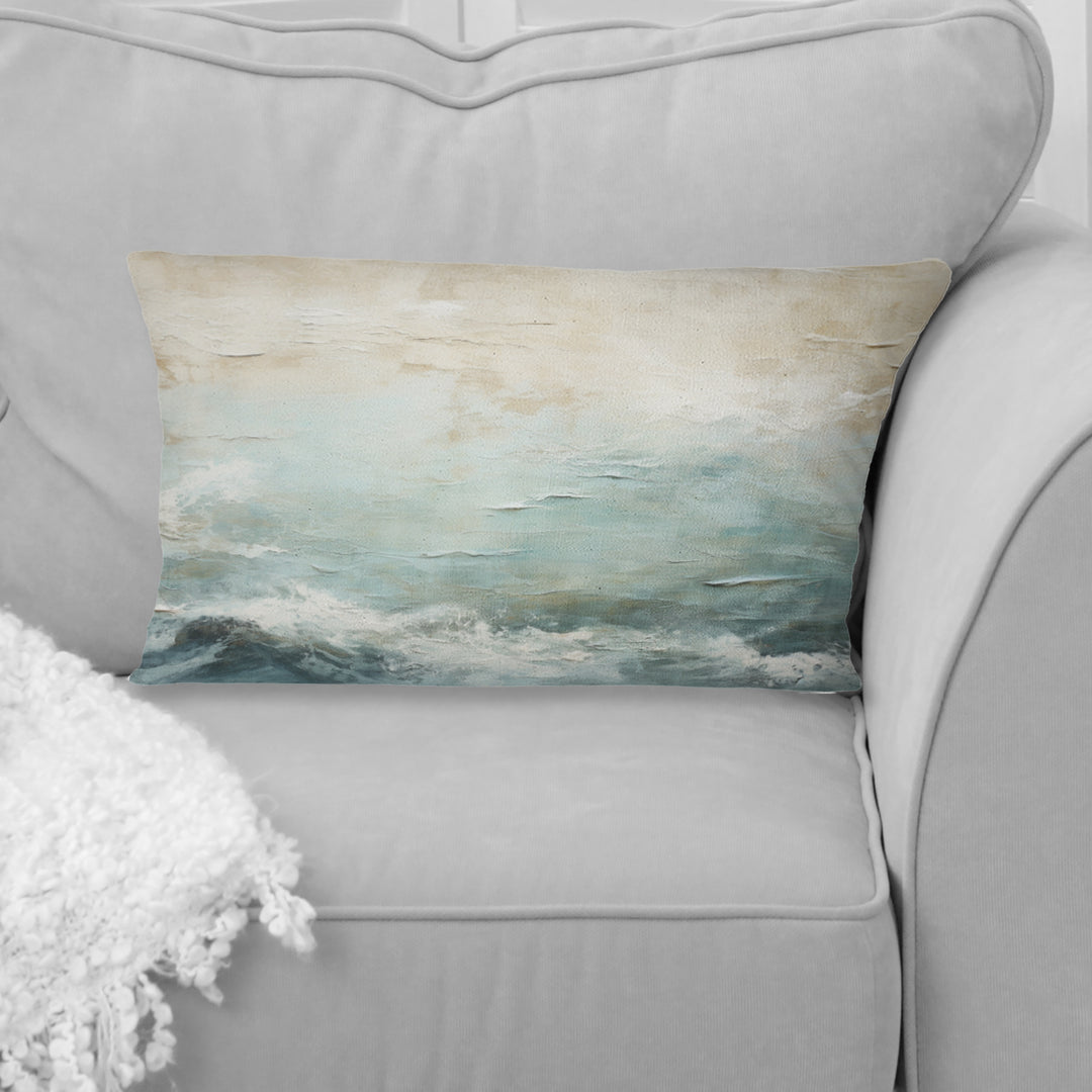 Modern Coastal Beige And Blue River I - Coastal Ocean Throw Pillow