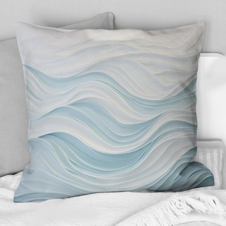 Blue And White Simplicity Wave - Abstract Marble Throw Pillow