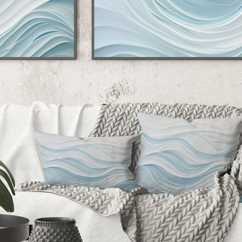 Blue And White Simplicity Wave - Abstract Marble Throw Pillow